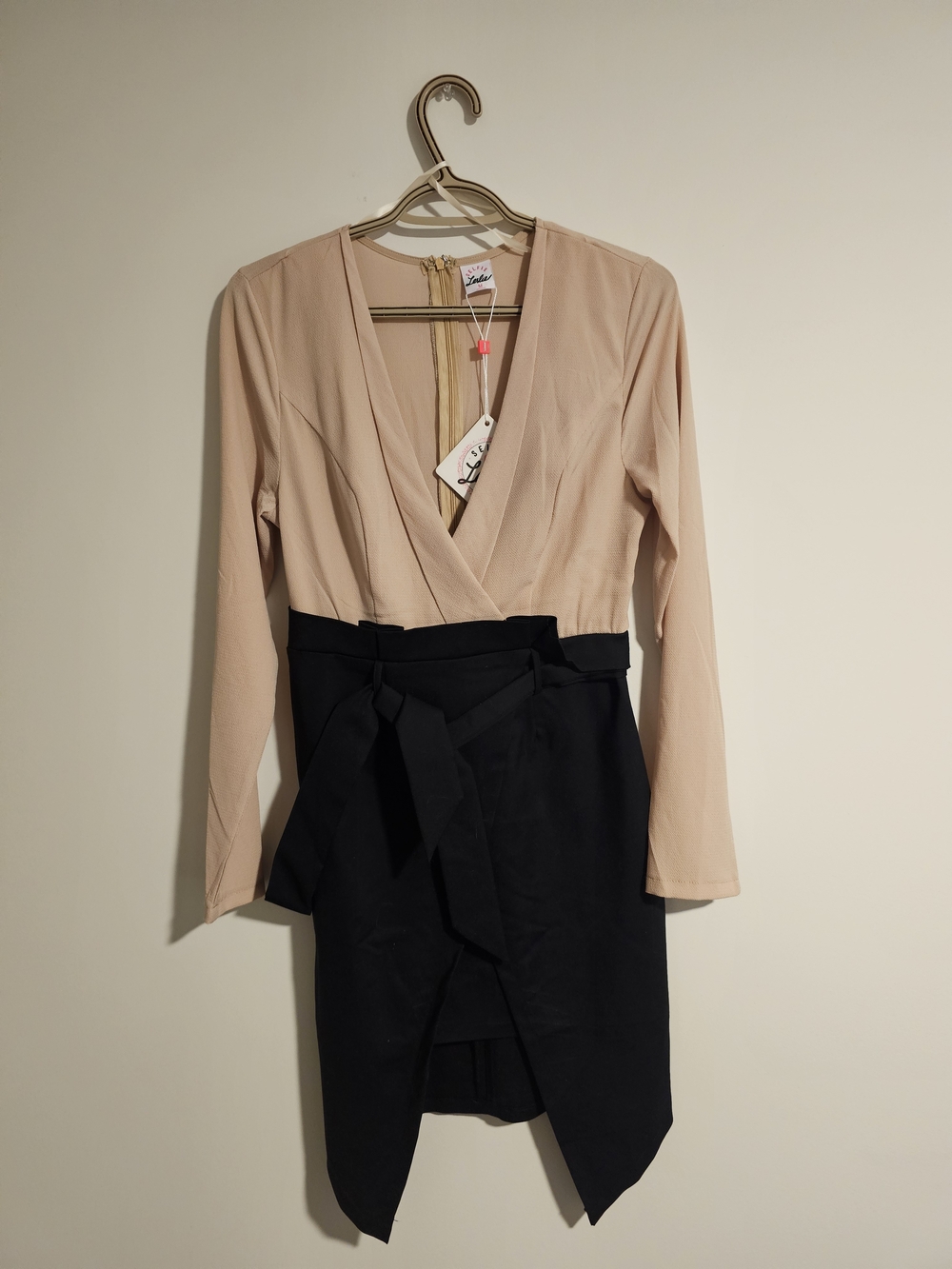 Selfie Leslie Mocha and Black V-Neck Wrap Dress